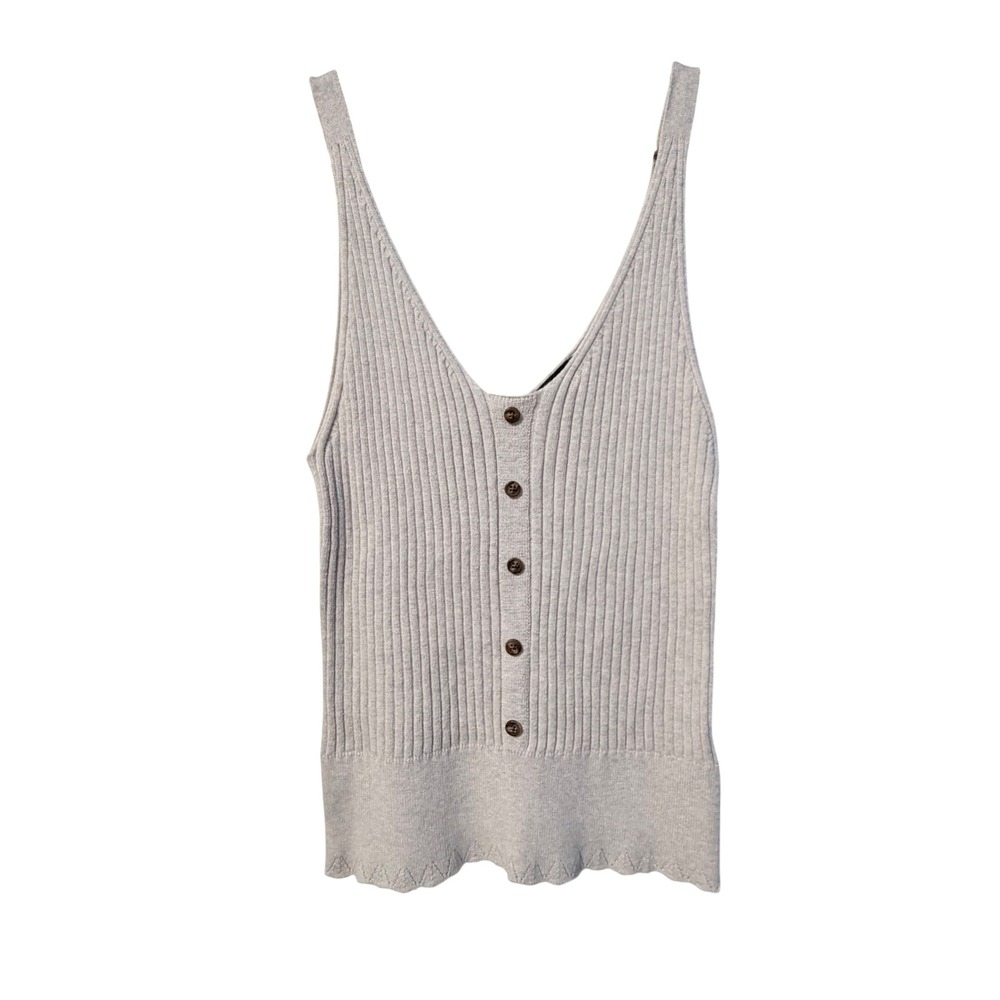 Express Ribbed Knit Tank‎ Top Womens S Gray Button Front